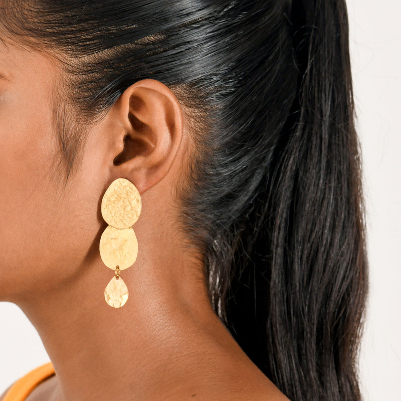 Wave Pattern Handcrafted Brass Textured Earring