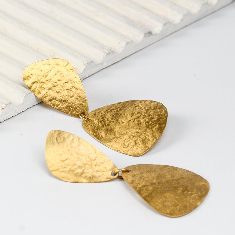 2-Step Wave Pattern Handcrafted Brass Textured Earring