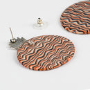Orange Brown Zig Zag Pattern Ceramic Earring