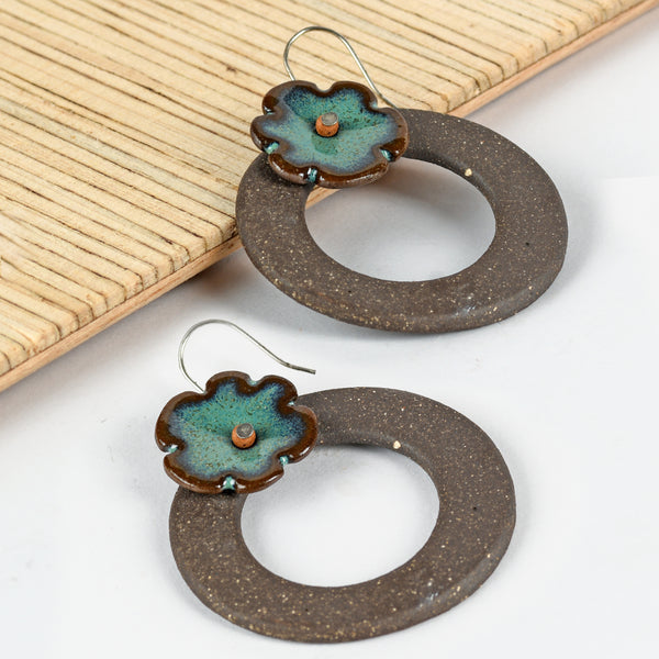 Blue Brown Circle Ceramic Earring