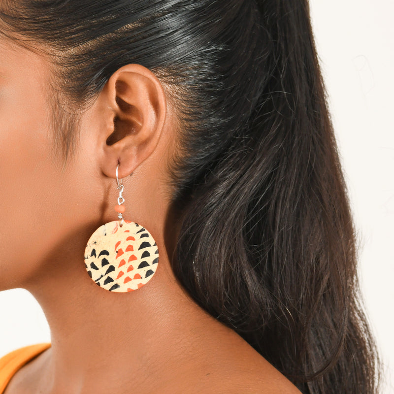 Brown Orange Triangle Ceramic Earring