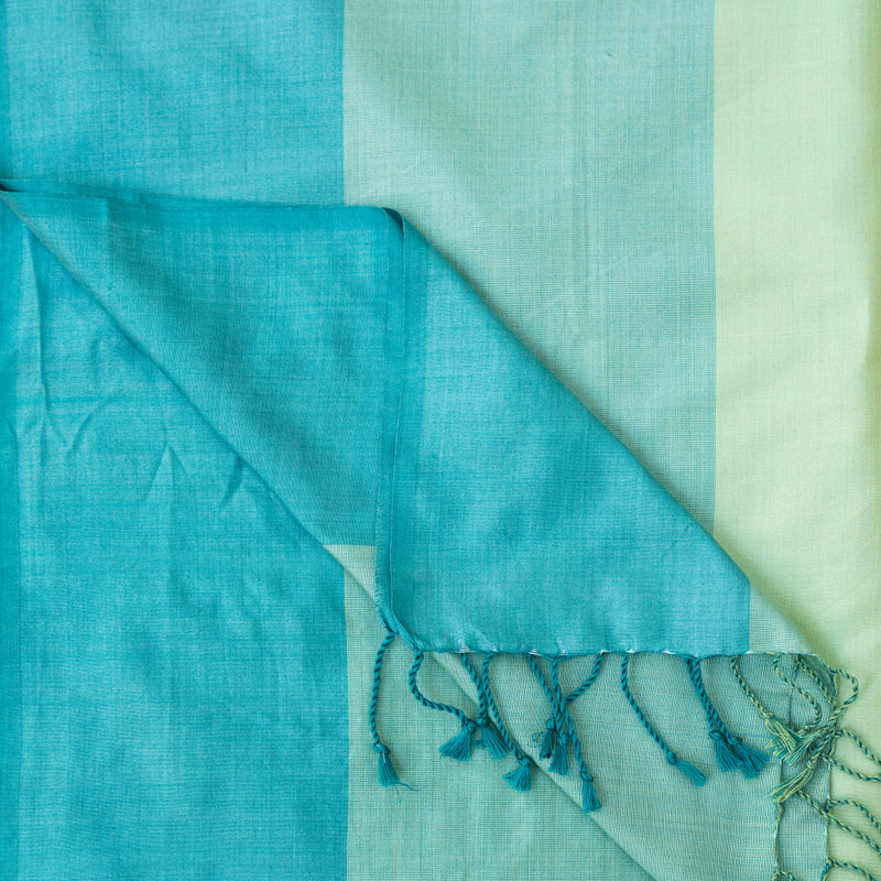 Turquoise Panel Design Silk Stole