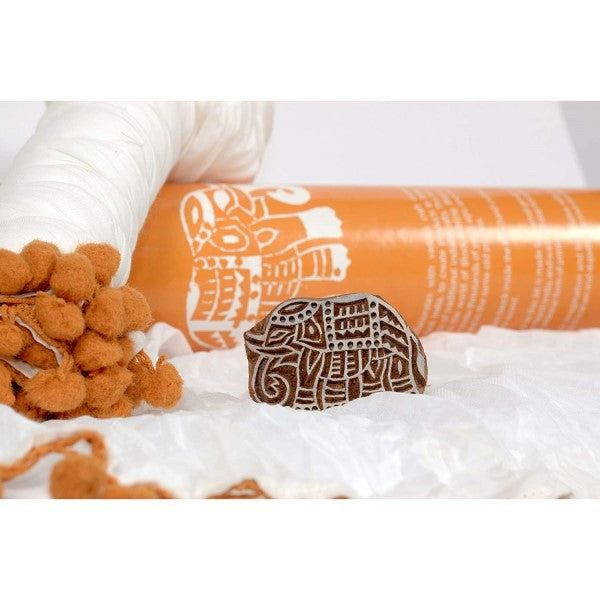 DIY Block Print Dupatta Kit ~ The Elephant Saga DIY Kits Potli Orange Elephant