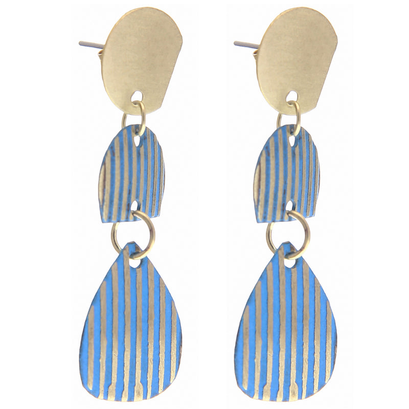Handmade Blue Hook Brass Patina Earring