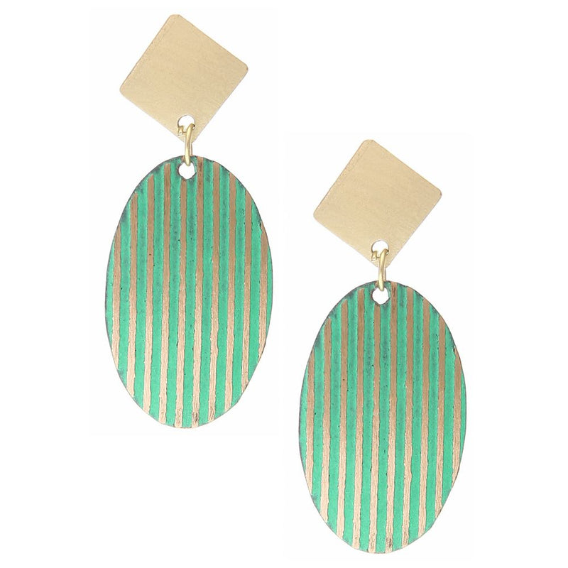 Handmade Green Oval Brass Patina Earring
