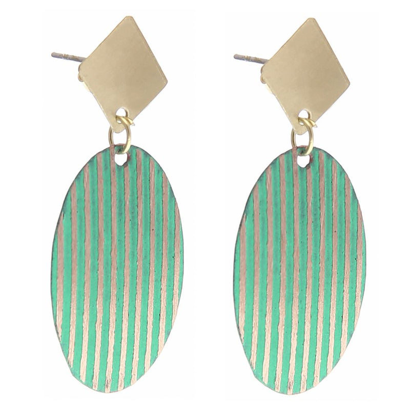 Handmade Green Oval Brass Patina Earring