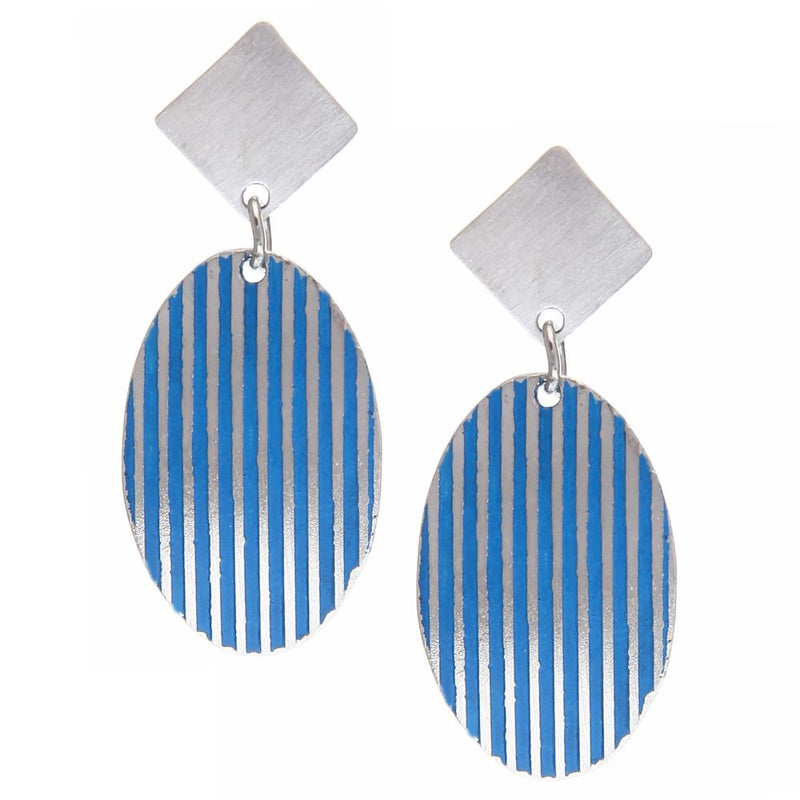 Handmade Blue Oval Brass Patina Earring