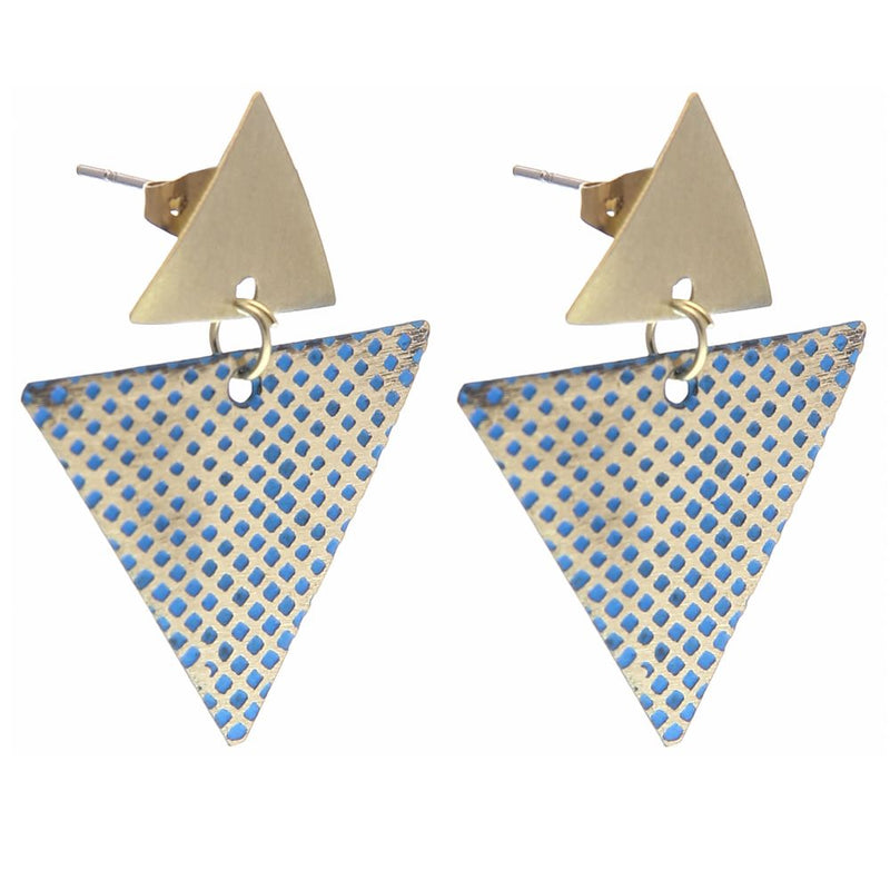 Handmade Blue Kite Brass Patina Earrings