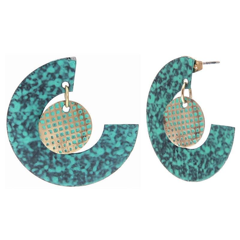 Handmade Green Bell Brass Patina Earring