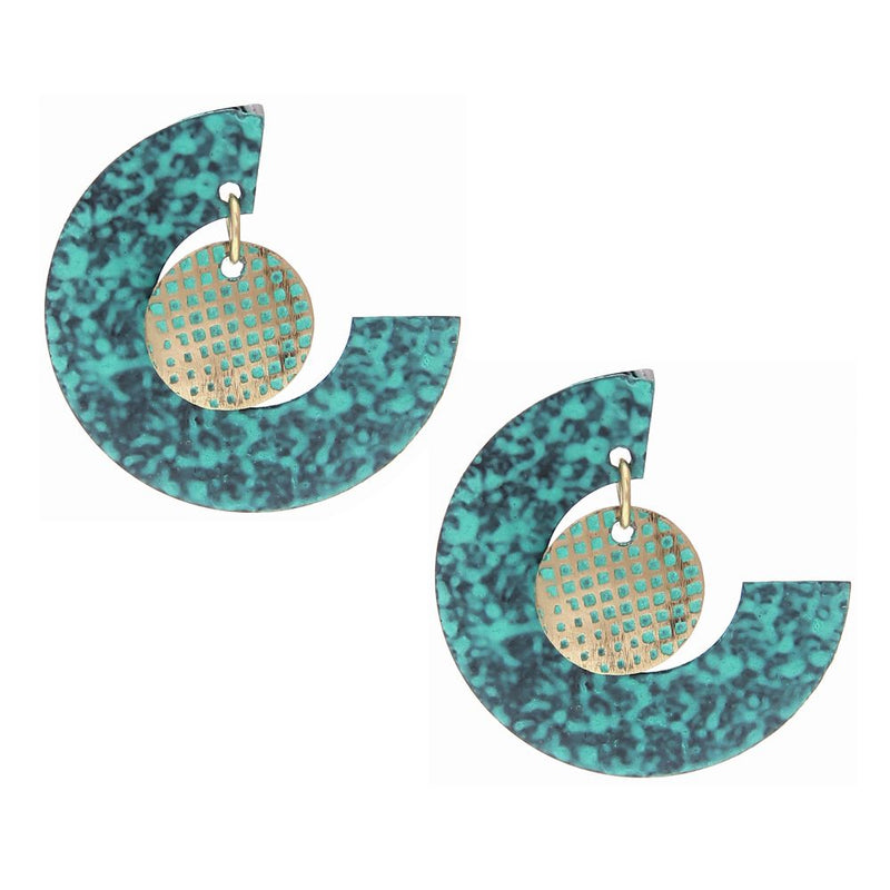 Handmade Green Bell Brass Patina Earring