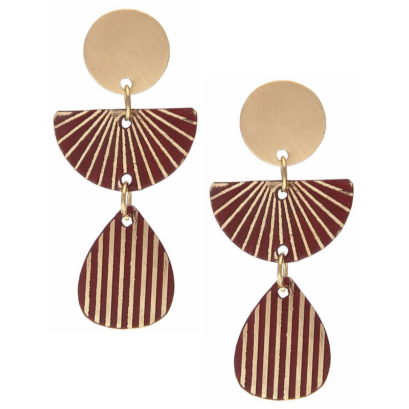 Handmade Red Dome Drop Brass Patina Earring