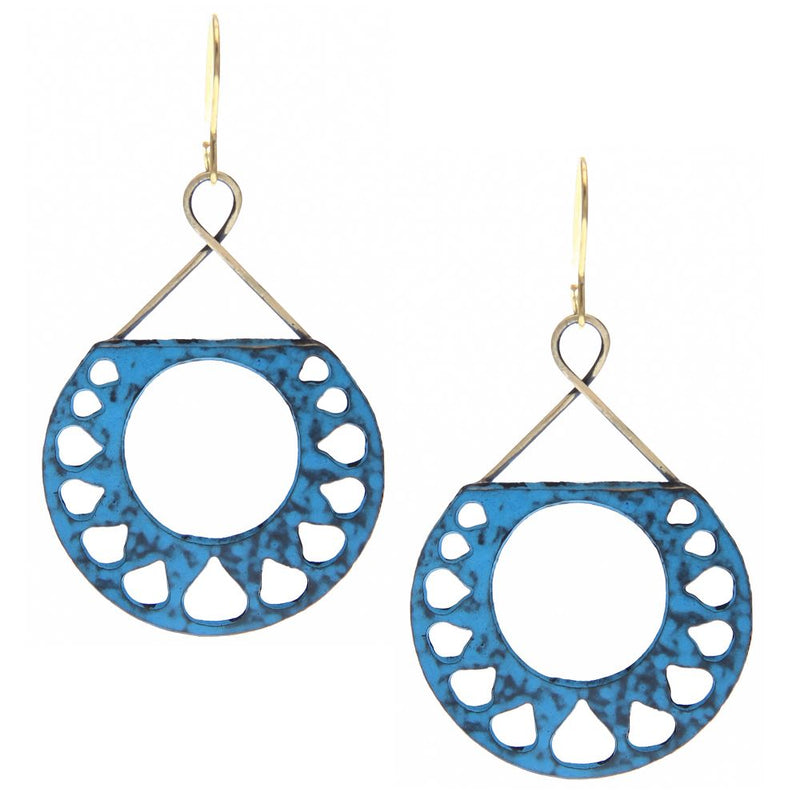 Handmade Blue Blossom Brass Earring