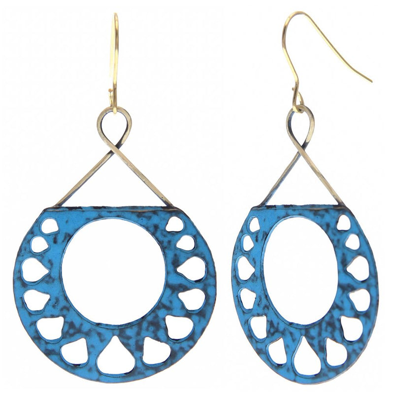 Handmade Blue Blossom Brass Earring