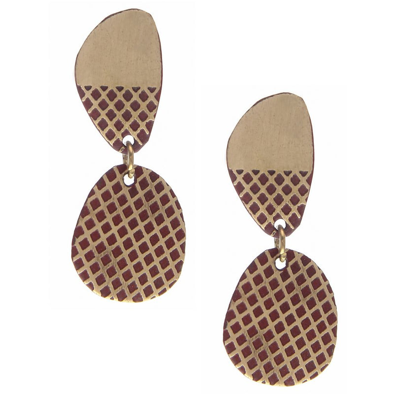 Handmade Red Splash Brass Patina Earring