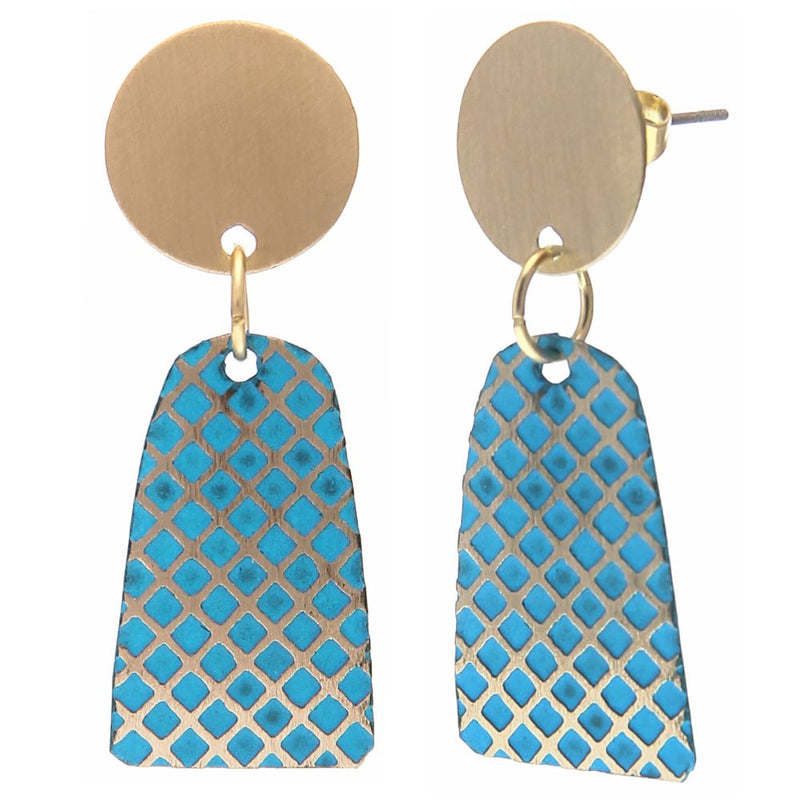 Handmade Gold Skirt Brass Patina Earring