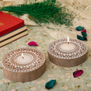 Wooden Hand-Carved Round Block Tea Light Holder