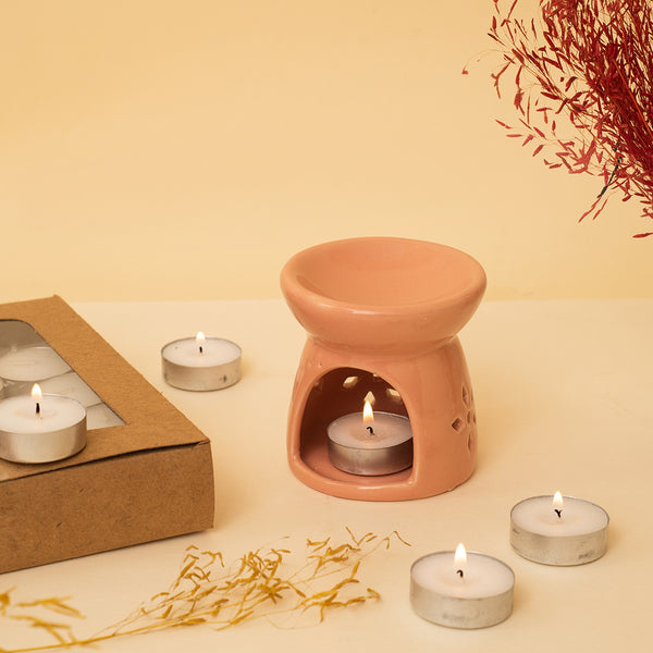 Peach Flower Ceramic Oil Burner with a Pack of 50 tea-lights