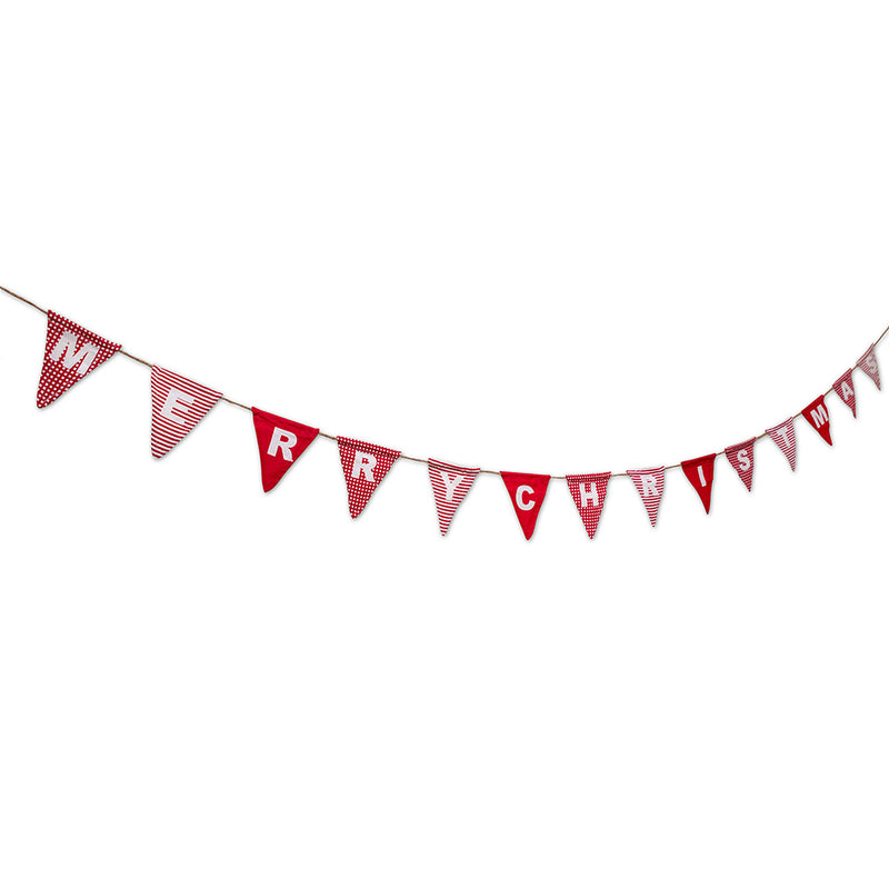 Red White Merry Christmas Cloth Bunting