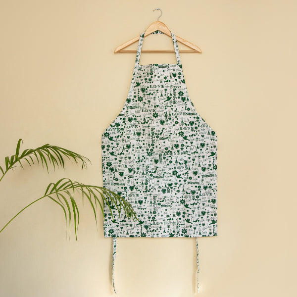 Love White and Green Christmas Apron Free Size