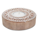 Wooden Hand-Carved Round Block Tea Light Holder