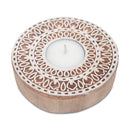 Wooden Hand-Carved Round Block Tea Light Holder