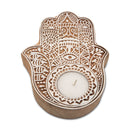 Wooden Hand-Carved Hamsa Block Tea Light Holder
