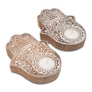 Wooden Hand-Carved Hamsa Block Tea Light Holder