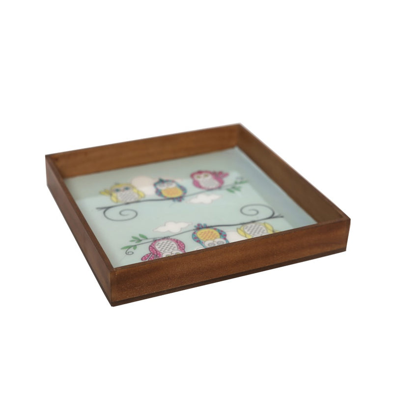 Owl Printed Wooden Rectangle Tray