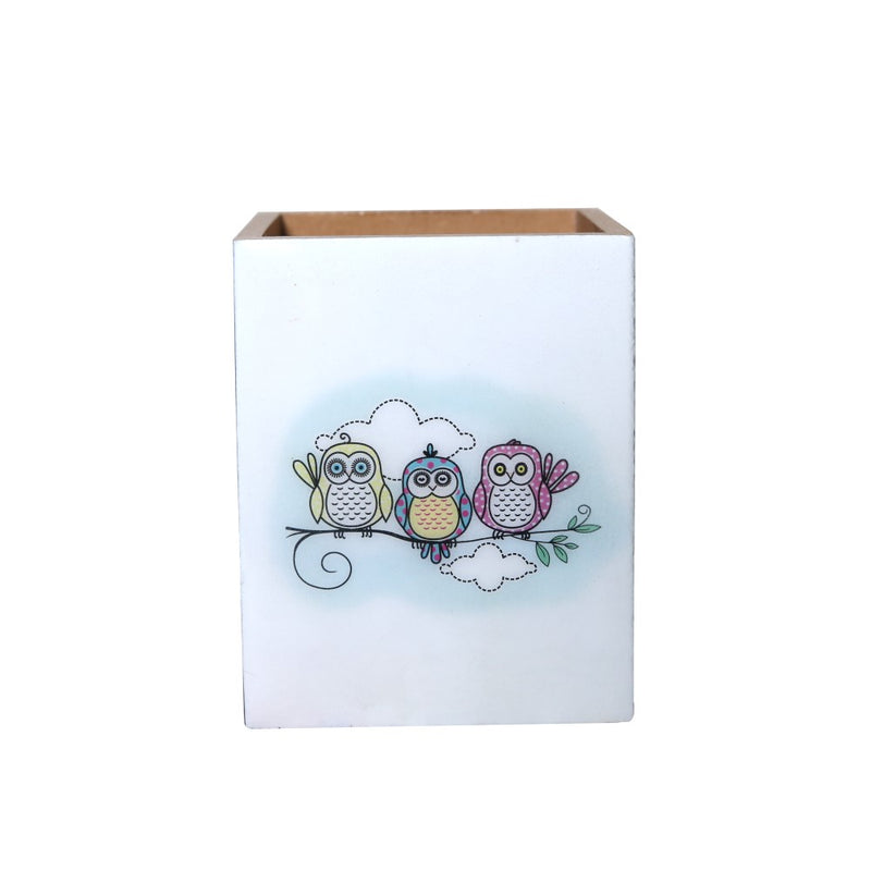 Owl Printed Wooden Pen Stand