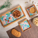 Wooden Tray Bird Print With Coaster Set