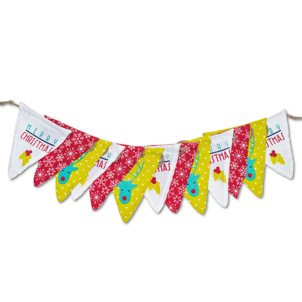 White Red Green Merry Christmas Cloth Bunting