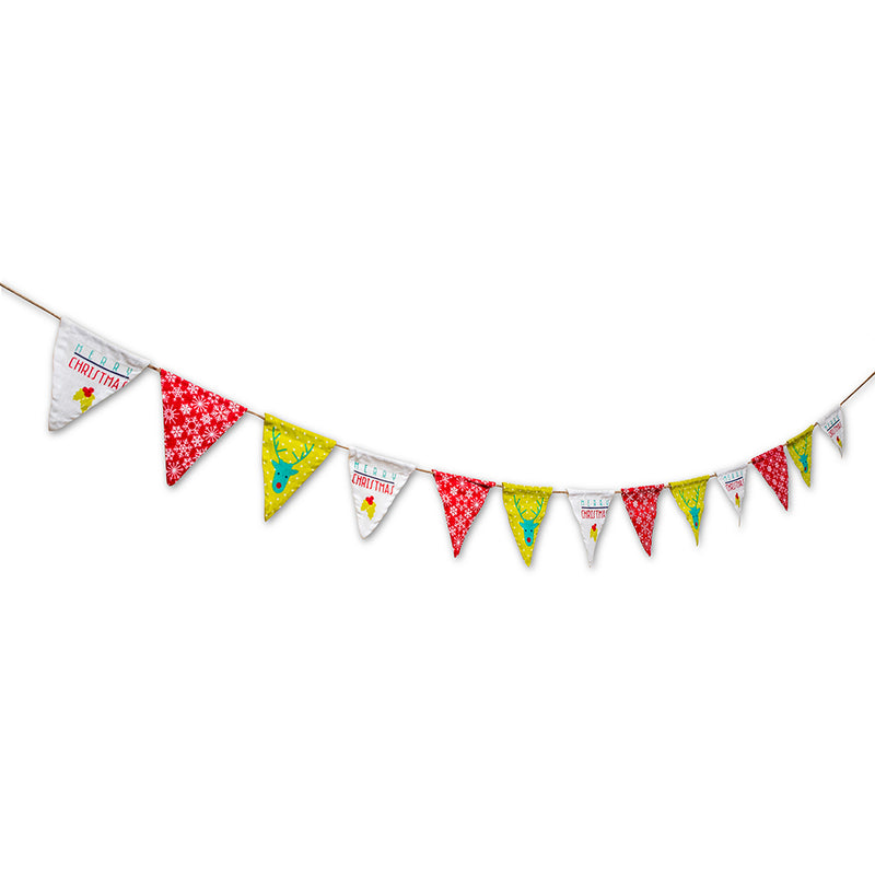 White Red Green Merry Christmas Cloth Bunting