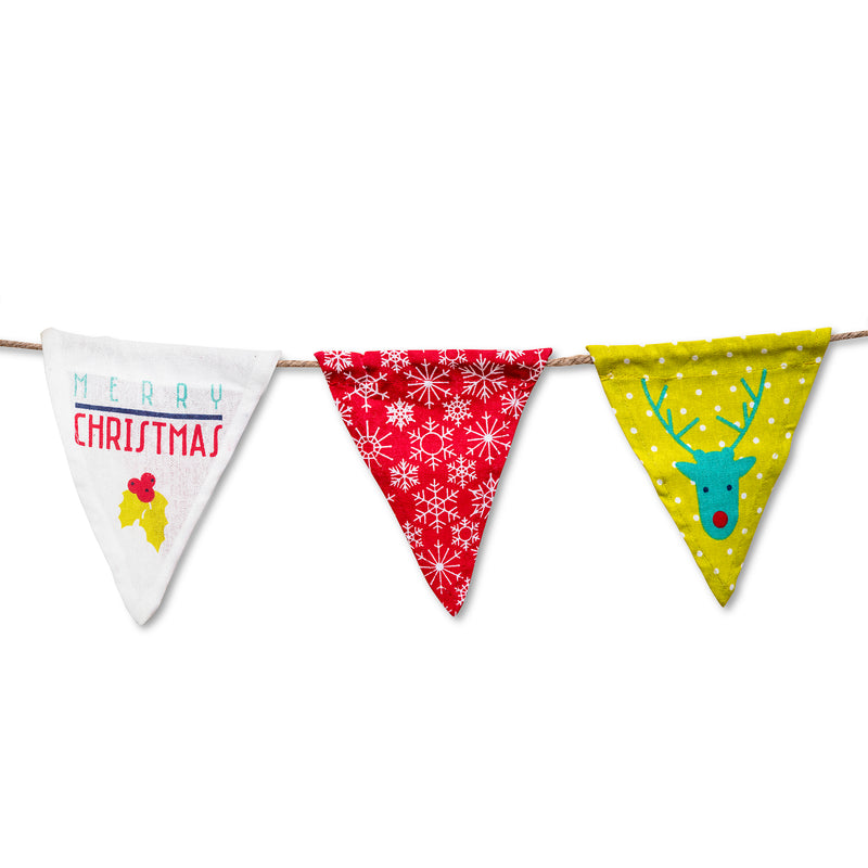 White Red Green Merry Christmas Cloth Bunting