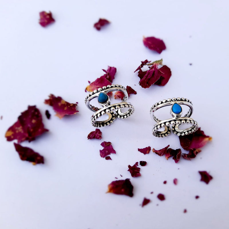 Silver Toe Ring Set of 2 with Blue Turqoise