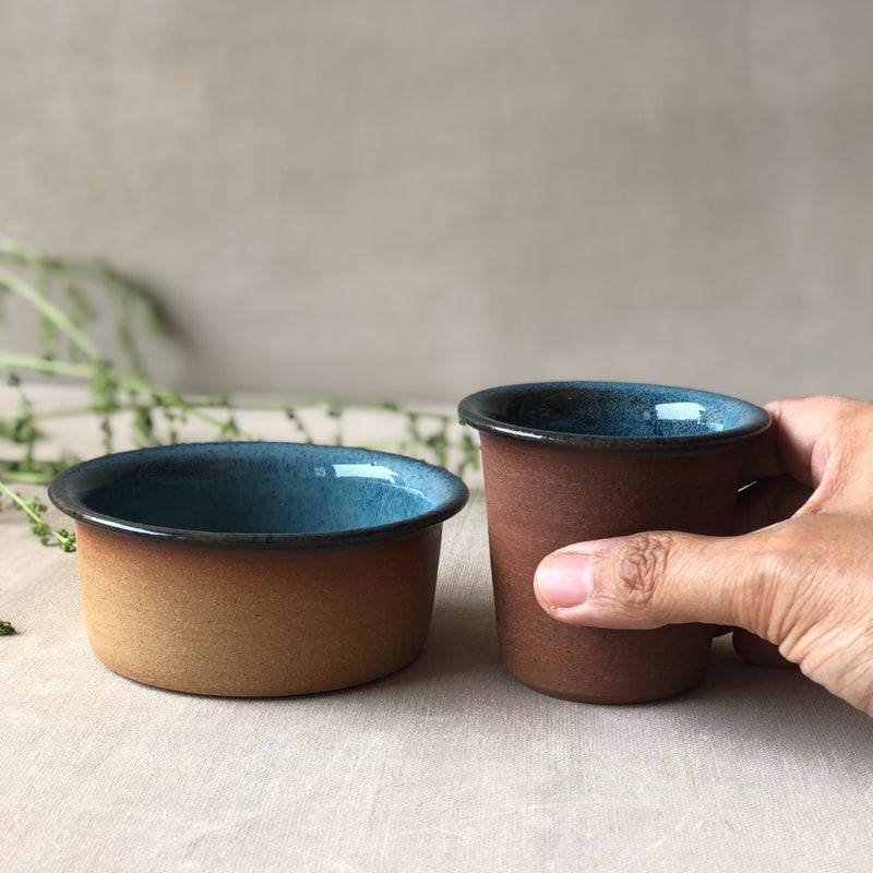 Ceramic Blue Handcrafted Dabara Set (Set of 2)