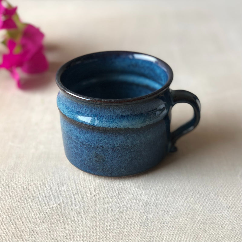 Ceramic Blue Handcrafted Ridged Mug