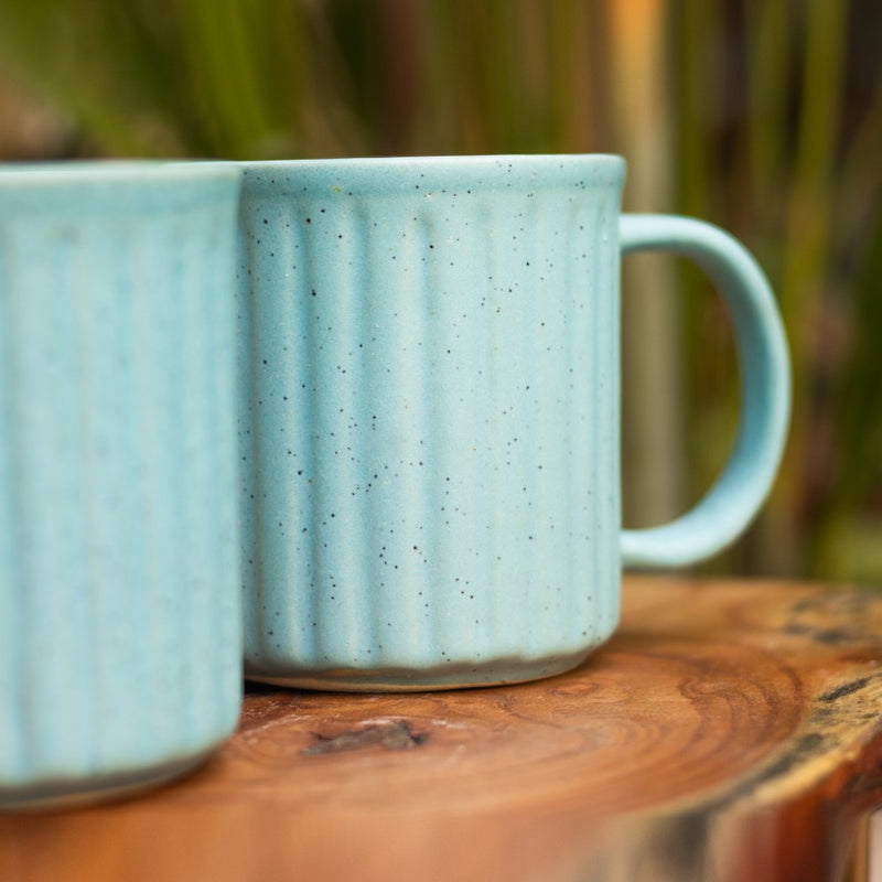 Ceramic Handcrafted Aqua Plain Mug- Set of two