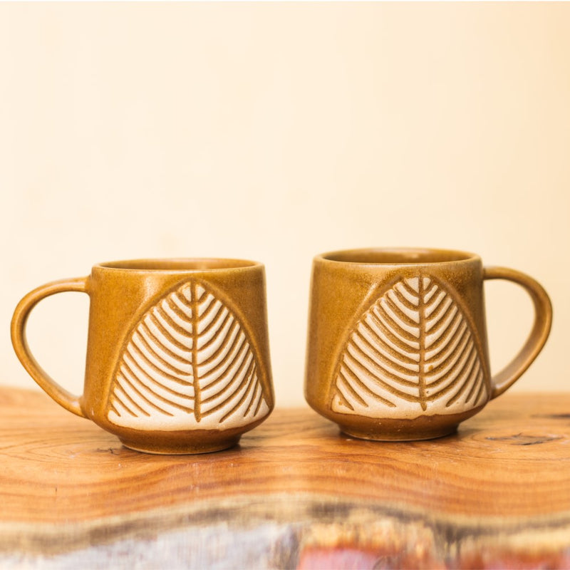Ceramic Handcrafted Brown Leaf Mug Set of two