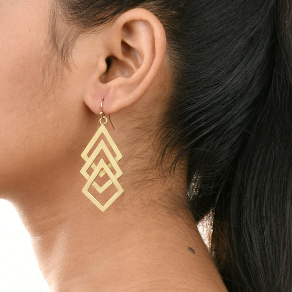 Handcrafted Brass Rhombus Design Earring