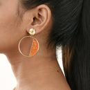Handcrafted Brass Orange Circle Stud Earring