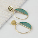 Handcrafted Brass Sea Green Circle Stud Earring