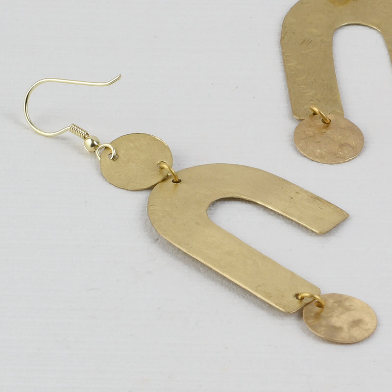 Handcrafted Brass U Shaped Textured Earring