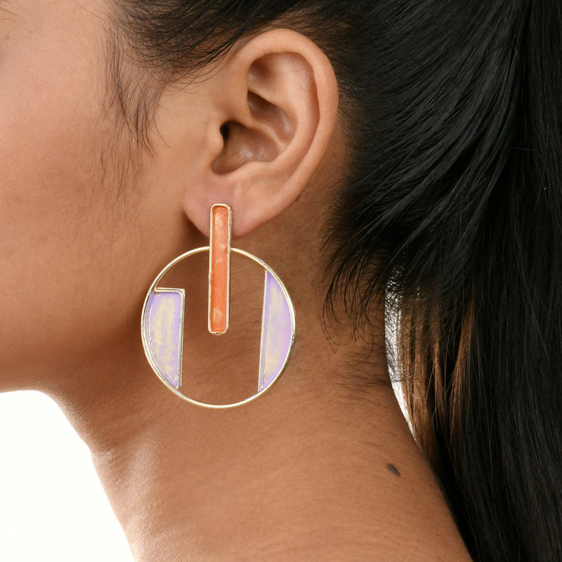 Handcrafted Brass Orange Stud Earring
