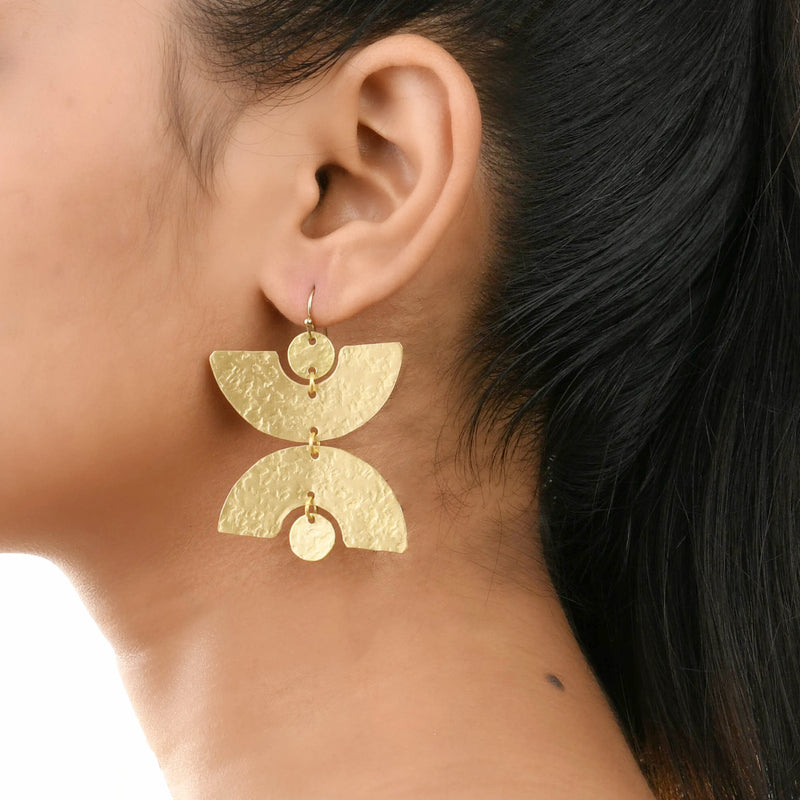 Handcrafted Brass Half Circle Textured Earring