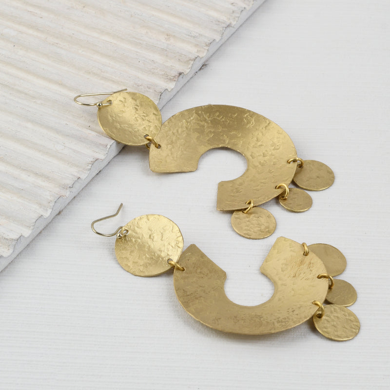 Handcrafted Brass Half Circles Textured Earring
