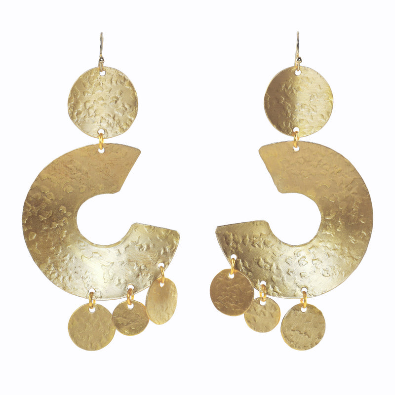 Handcrafted Brass Half Circles Textured Earring