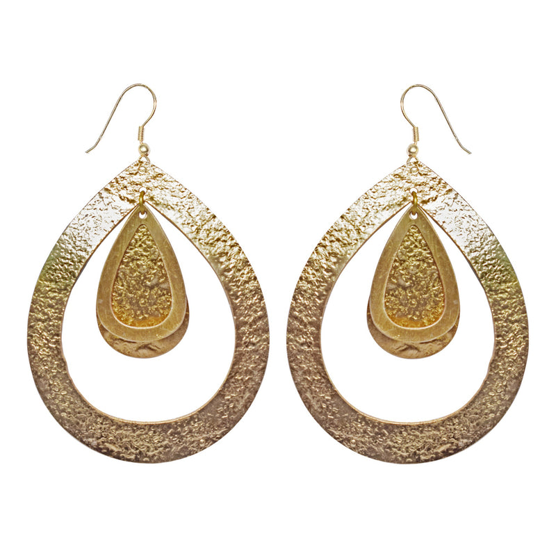 Handcrafted Brass Textured Drop Design Earring