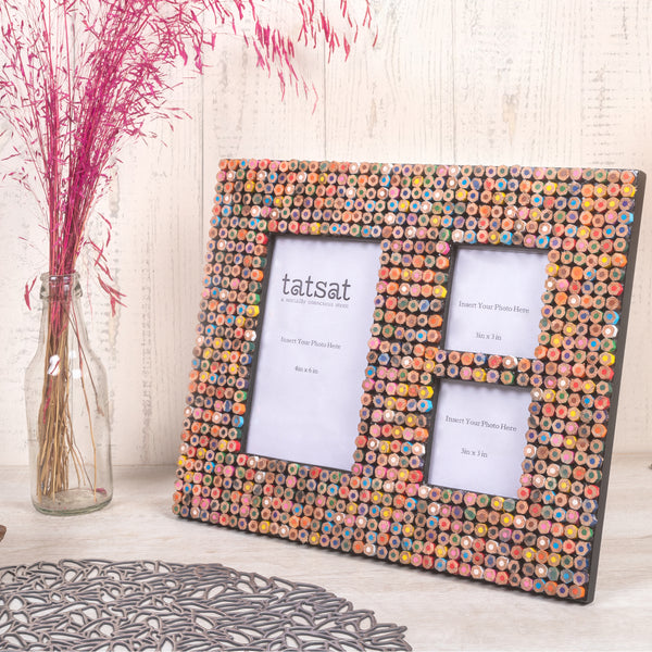 Recycled Color Pencil Collage Photo frame
