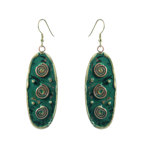 Handcrafted Green Three Circles Textured Earring