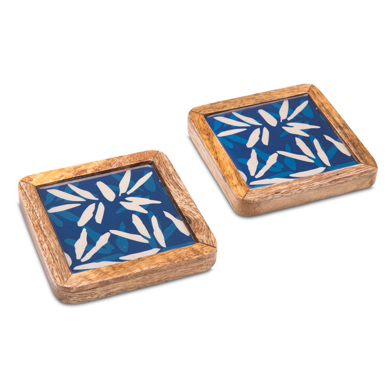 Wooden Square Indigo Coasters Set of two